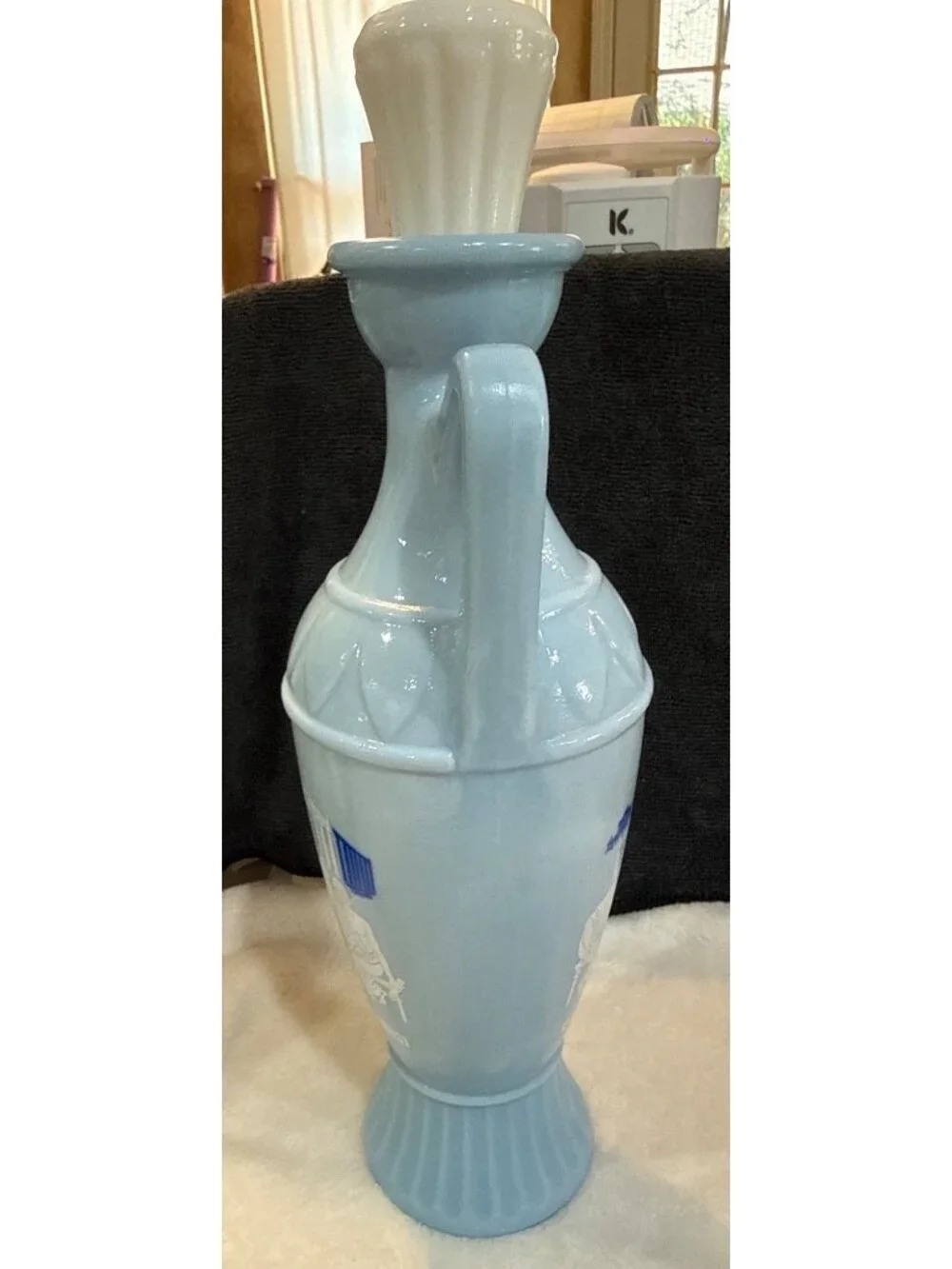 vintage 1961 Jim Beam Grecian Blue Milk Glass Decanter